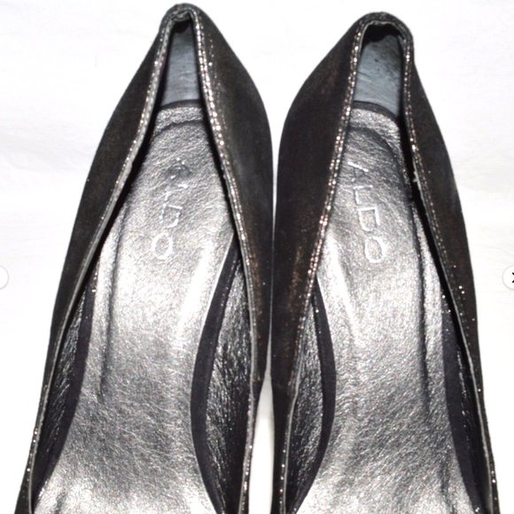 ALDO NEW 9 M 40 GLITTERY TEXTURED METALLIC SUEDE PLATFORM 5" STILETTO HEEL PUMPS - Picture 7 of 9